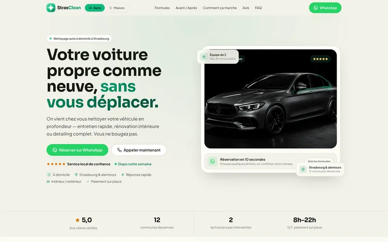Aperçu du site StrasClean — Detailing · Lavage premium